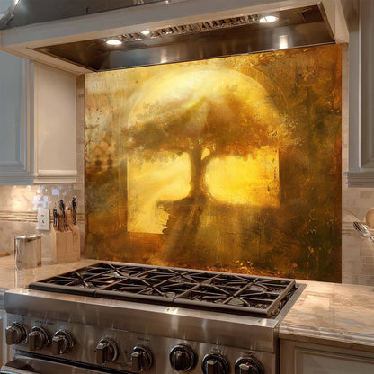 Golden Unity Tempered Glass Backsplash - Tree of Life Stove Backsplash