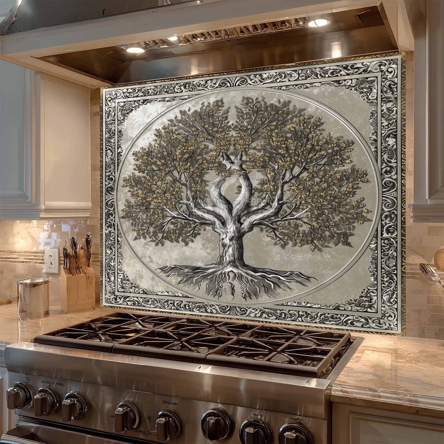 Sacred Unity Kitchen Backsplash –  Tree of Life Glass Backsplash for Stove