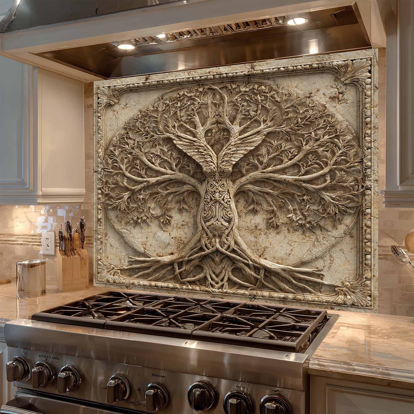 Winged Tree Tempered Glass Backsplash – Tree of Life Kitchen Backsplash