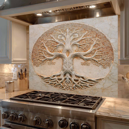 Circle Harmony Tempered Glass Backsplash – Tree of Life Kitchen Backsplash