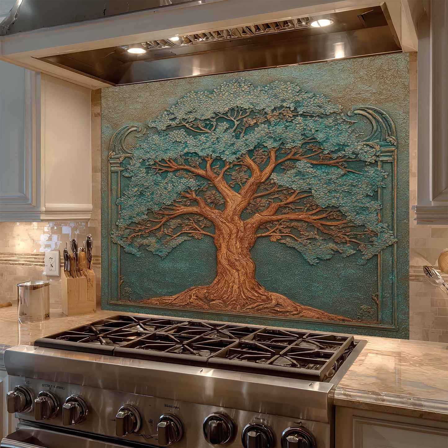 Emerald Canopy Tempered Glass Backsplash – Tree of Life Kitchen Backsplash
