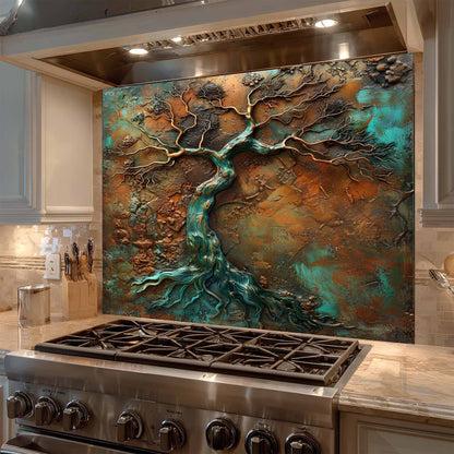 Flowing Copper Roots Tempered Glass Backsplash – Kitchen Backsplash Behind Stove