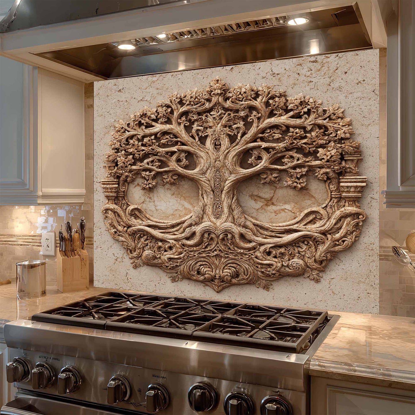 Ornate Tree Tempered Glass Backsplash – Tree of Life Kitchen Backsplash
