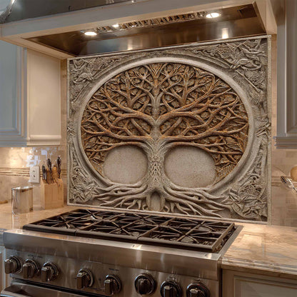 Sacred Web Kitchen Backsplash –  Tree of Life Glass Backsplash for Stove