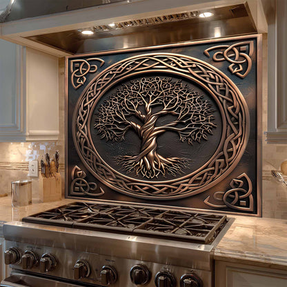 Braided Roots Tree Tempered Glass Backsplash – Kitchen Backsplash for Stove