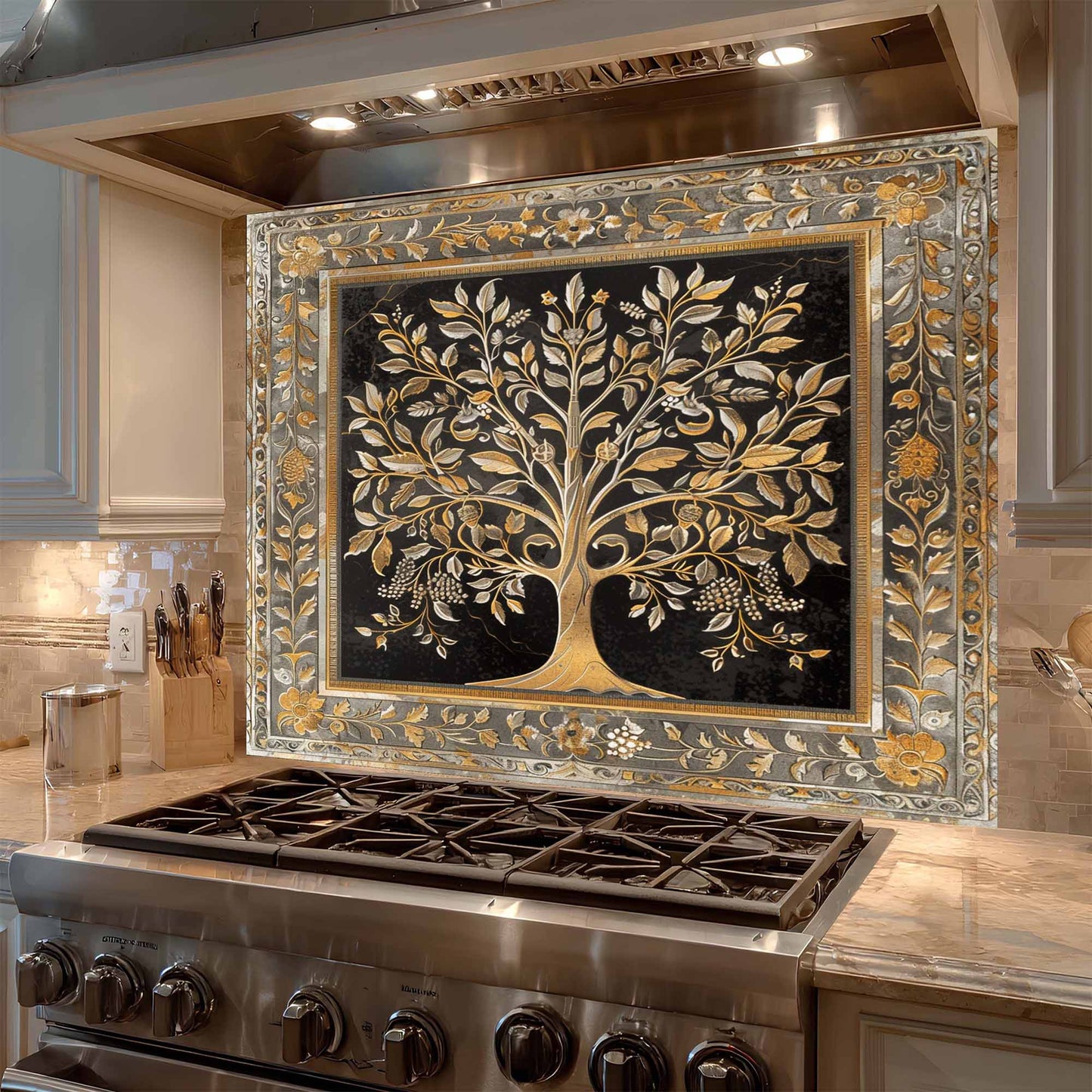Regal Bloom Tempered Glass Backsplash – Tree of Life Kitchen Backsplash Behind Stove