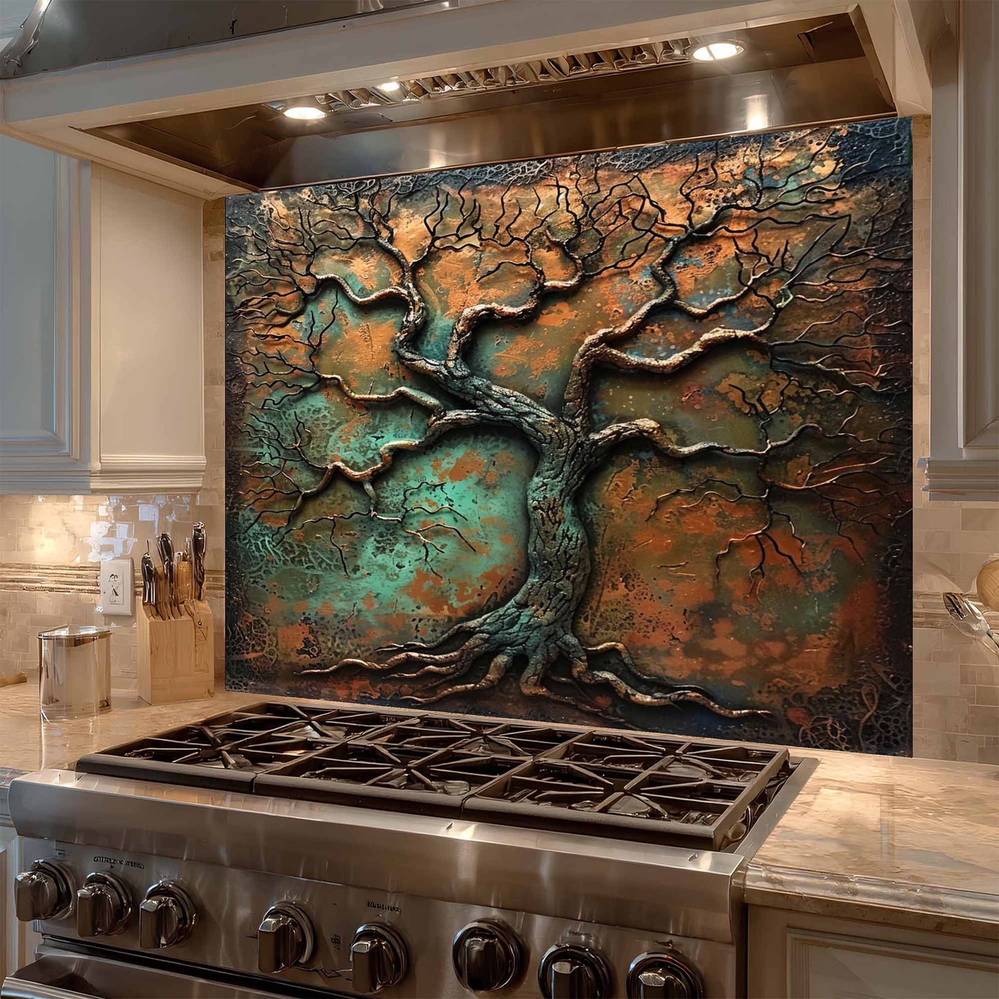 Rust Patina Tree Tempered Glass Backsplash – Kitchen Backsplash Behind Stove