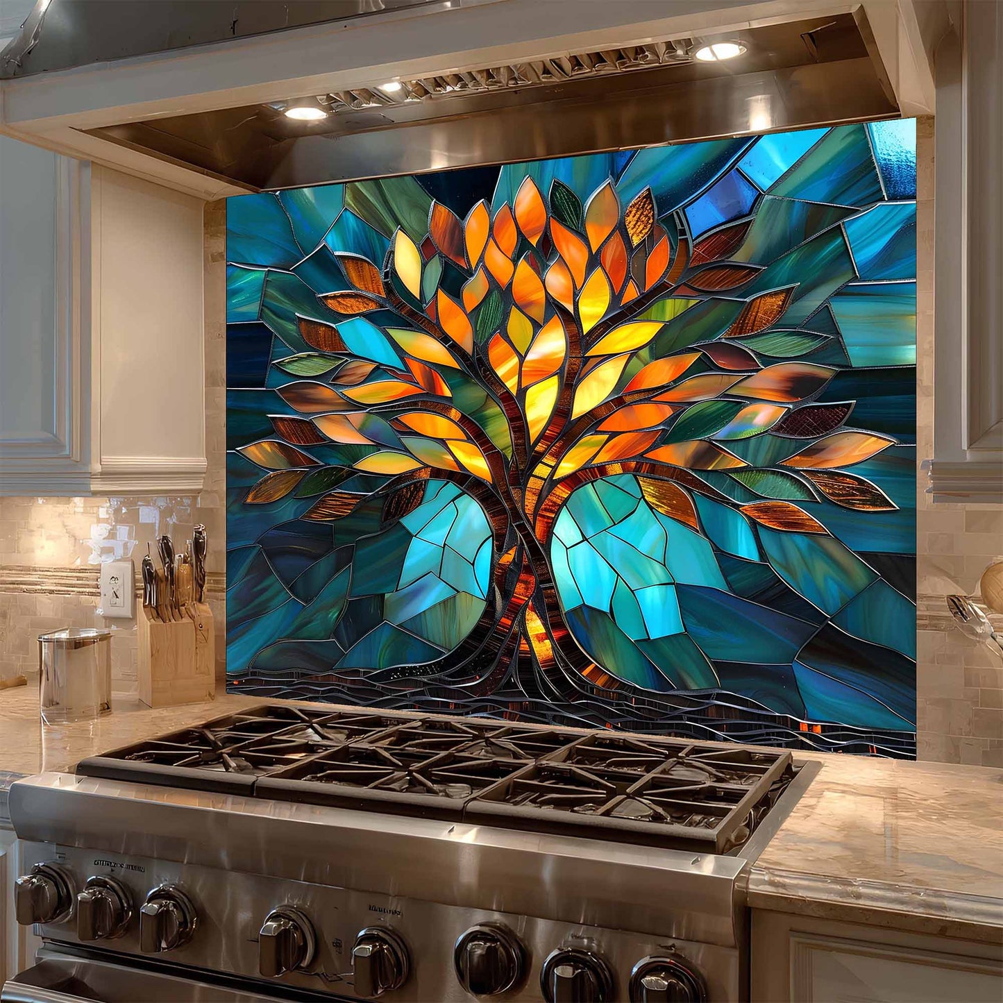 Stained Glow Glass Backsplash – Tree of Life Kitchen Backsplash