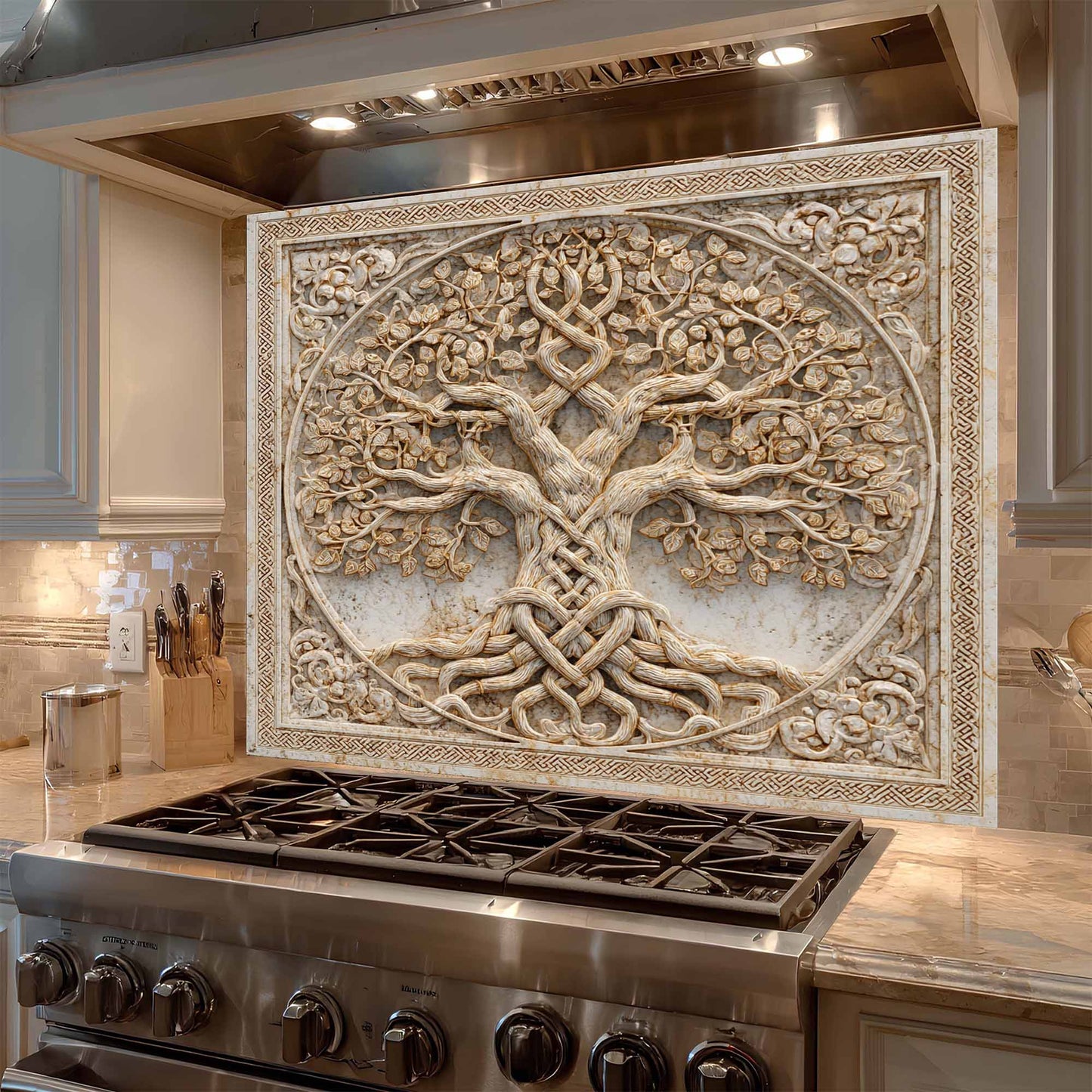 Twin Roots Tempered Glass Backsplash – Tree of Life Kitchen Backsplash