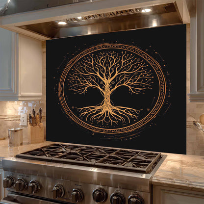 Mystic Gold Tree Kitchen Backsplash – Tempered Glass Backsplash Behind Stove