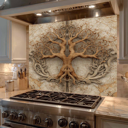 Twin Root Tempered Glass Backsplash – Tree of Life Stove Backsplash