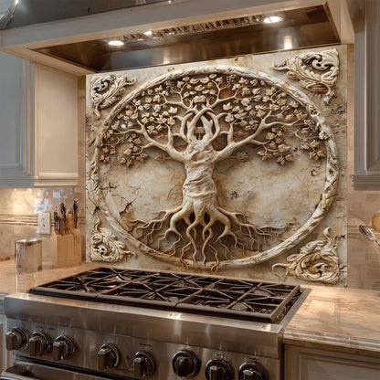 Sacred Blossom Tempered Glass Backsplash –  Tree of Life Kitchen Backsplash