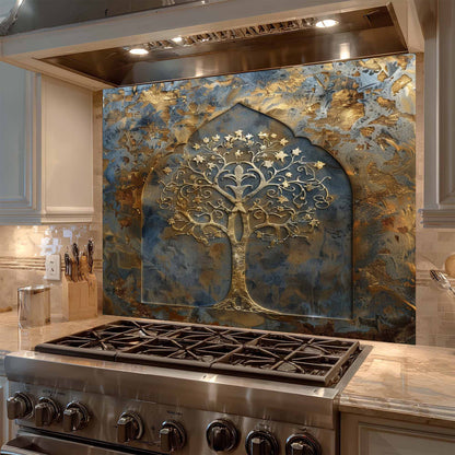 Golden Bloom Tempered Glass Backsplash – Tree of Life Kitchen Backsplash