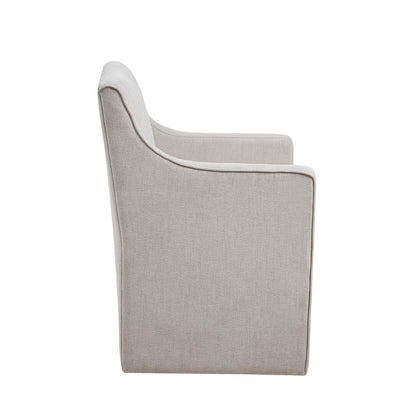 Upholstered Dining Chair with Casters and Padded Arms